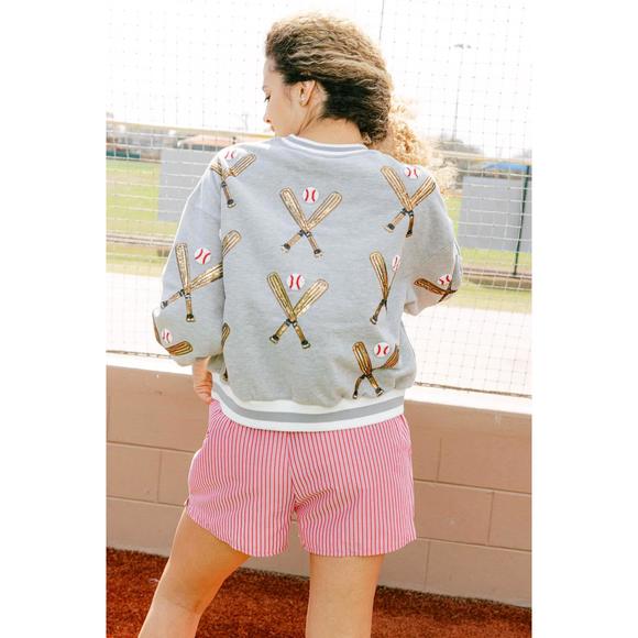 NEW QUEEN OF SPARKLES scattered baseball bat sweatshirt in grey - Picture 3 of 3